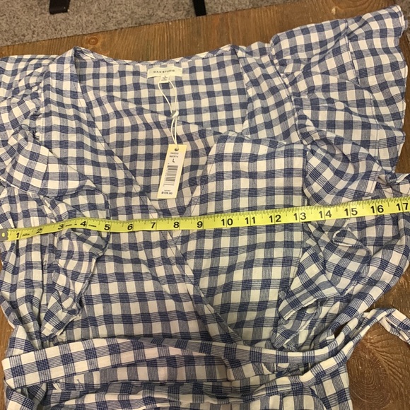 NEW Max Studio Feminine Ruffle Blue Plaid Midi Dress Large - Picture 13 of 15